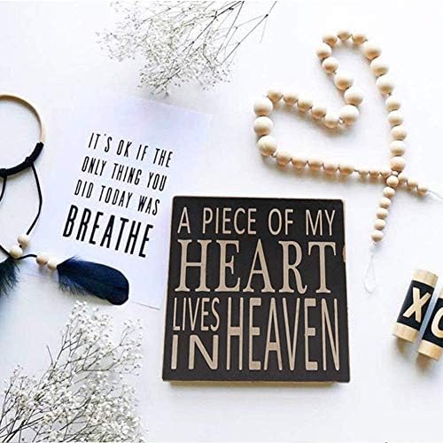 E-view Wood Box Sign with Quotes A Piece of My Heart Lives in Heaven, Memorial Sign Table Wall Decor 5.75 x 5.75 inches