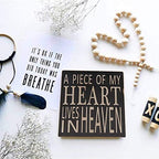 E-view Wood Box Sign with Quotes A Piece of My Heart Lives in Heaven, Memorial Sign Table Wall Decor 5.75 x 5.75 inches