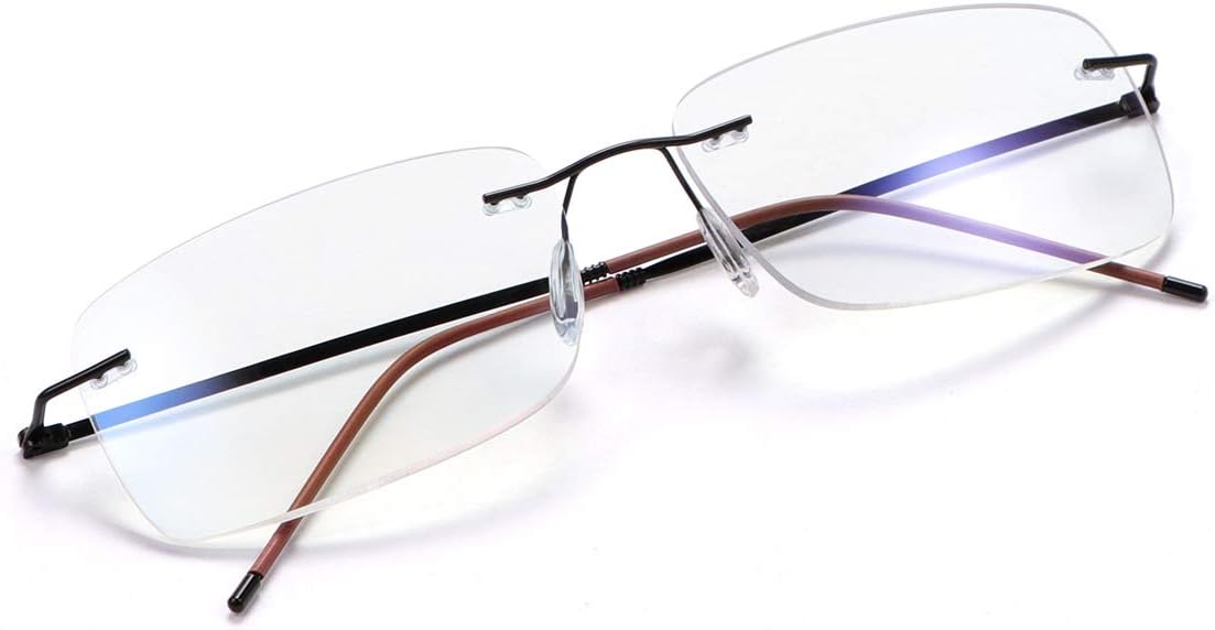 MIRYEA Rimless Progressive Multifocus Reading Glasses Blue Light Blocking No Line Multifocal Computer Readers for Women Men Rectangular Eyewear Lightweight Magnification Non-Prescription Eyeglasses