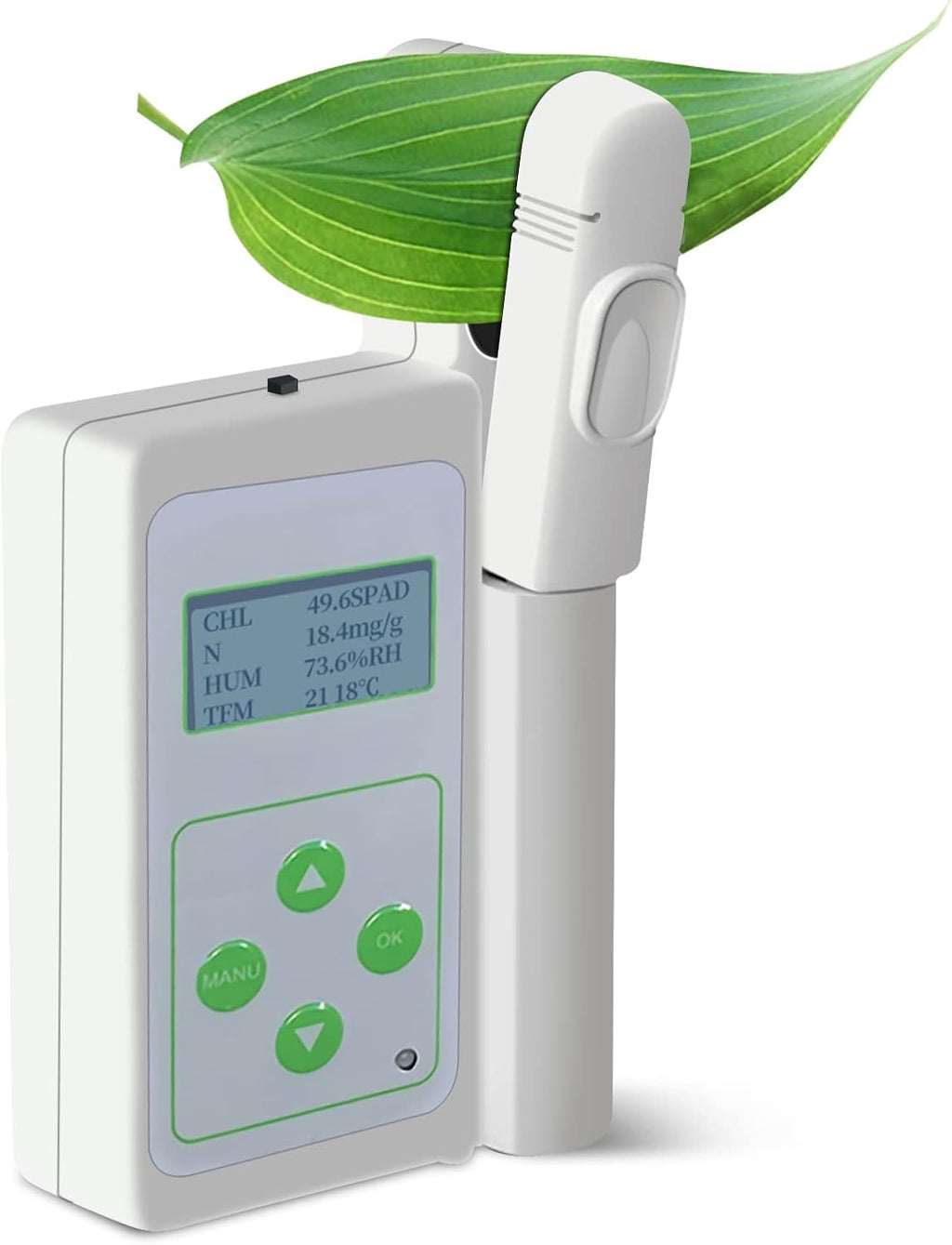 Chlorophyll Meter, Nitrogen Meter - Plant Nutrition Tester with 0.0-99.9 SPAD Measurement, Leaf Temperature & Humidity, Portable, Data Storage & PC Software for Agriculture and Research