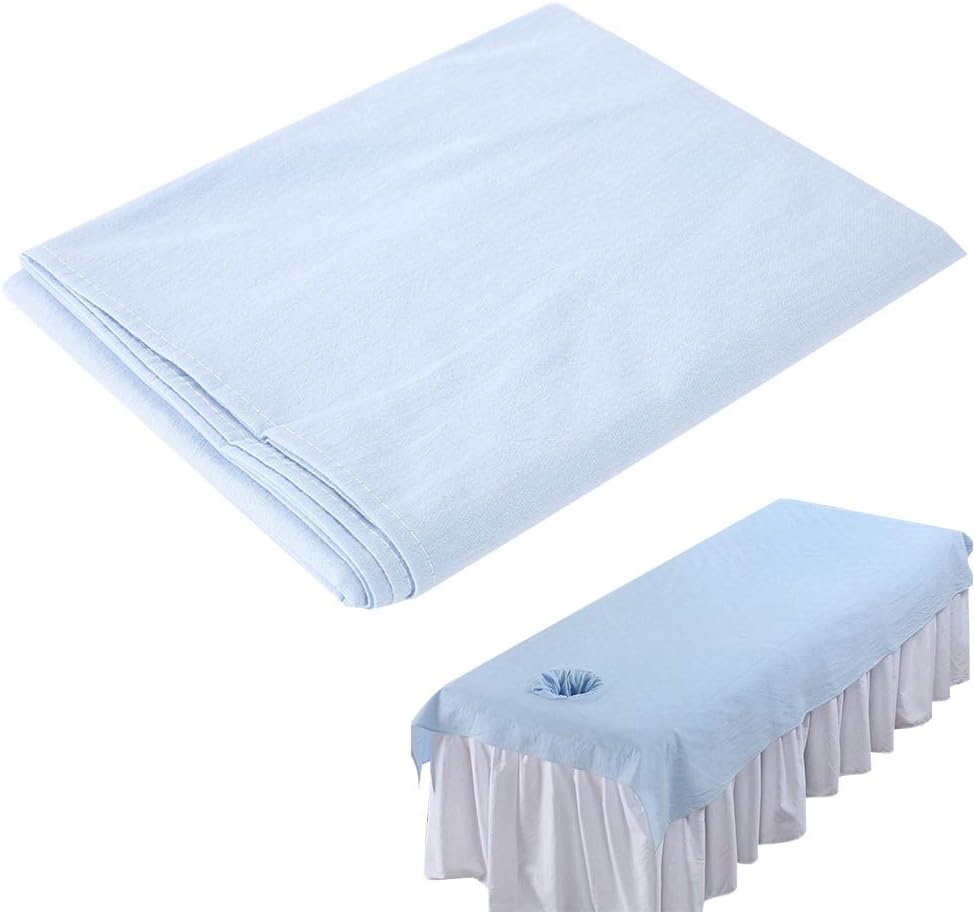 Massage Table Face Hole Cover,Beauty Massage Bed Sheets, Salon Massage SPA Couch Soft Cotton Bed Cover Protector with Face Breath Hole (Light Blue)
