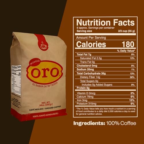 Mi cafe es ORO – Ground Coffee 100% Honduran Dark Roast; Exotic Flavor; Smooth Aroma; Ideal for Drip Coffee, Espresso, or French Press Brewing – Freshly Packed Coffee Bags – 14 Oz | 1-Pack