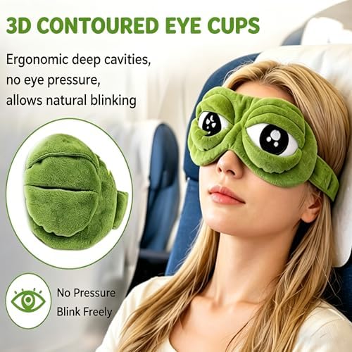 3D Frog Sleep Mask, 3D Funny Sleep Mask, Soft Comfortable Frog Eye Mask with Adjustable Straps, Ideal for Travel, Naps and Night Sleep (3pcs)