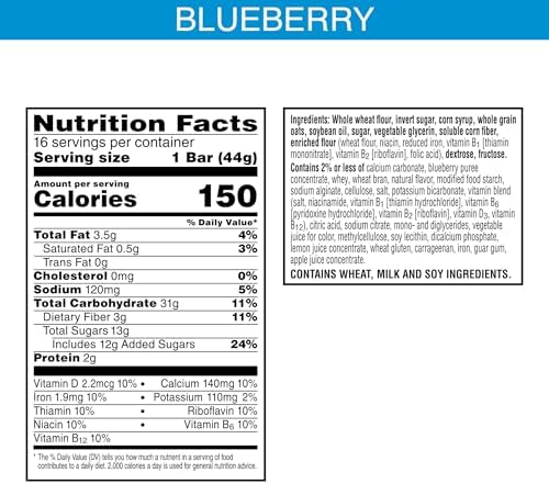Nutri-Grain Breakfast Bars, Made with 14g Whole Grains, Snack Bars, Blueberry (6 Boxes, 96 Count)