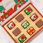 Christmas Card Gift, Holiday Chocolate Card Greeting Box, 9 Individually Wrapped Chocolates, Food Sweets Candy, Stocking Stuffer for Men, Women, Children, Bonnie and Pop