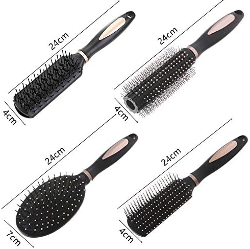 Pack of 4 Anti-Static Hair Tools for Women, Men & Kids: Oval Comb, Round Vent Brush, Detangling Paddle Brush for Wet/Dry Hair Massage & Shine, QXDAI-10
