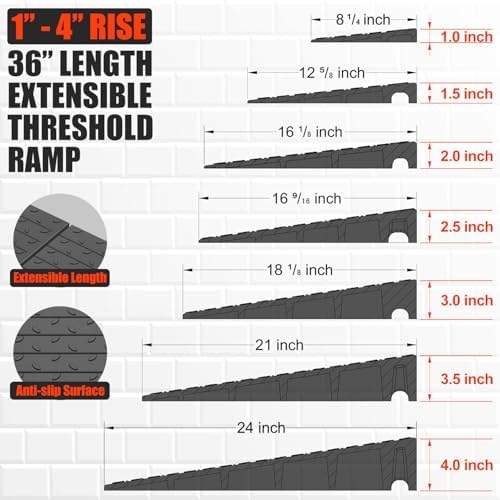 1" - 4" inch Rubebr Extensible Threshold Ramp, Anti-Slip Doorway Curb Ramp, for Wheelchair Scooter Black Wheelchair Ramp Doorway (2.5" Rise)