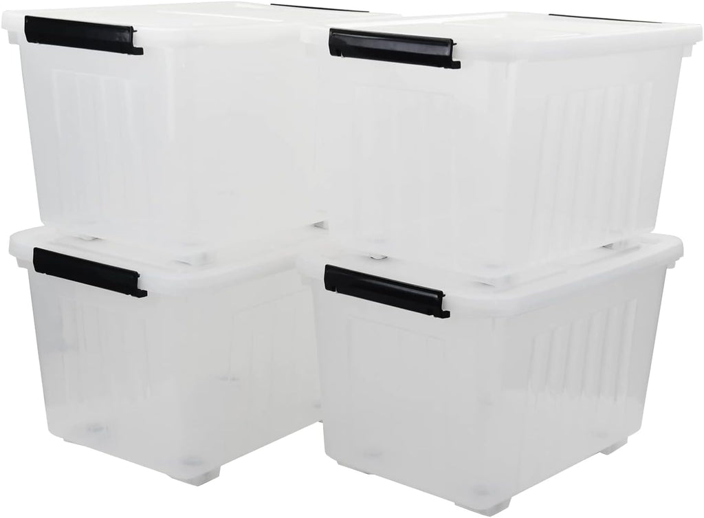 50 Quart Storage Boxes with Wheels, Large Plastic Storage Tote Bins Set of 4