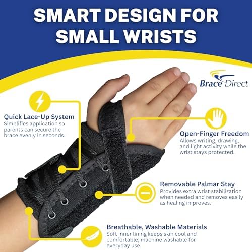 Brace Direct Kids Lace-Up Wrist Brace for Sprains Strains Carpal Tunnel De Quervain's - Pediatric Support Splint for Youth Injury Recovery - Ages 18M-7Y - LEFT WRIST (Circumference 4-5.5")