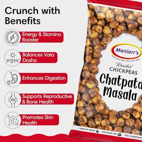 Maniarr's Dry Roasted Chickpeas - Spicy Crunchy Snacks (2.8oz x 6 Packs) - Vegan, GMO-Gluten Free, Plant-based High Protein Fiber Snacks for Adults & Kids - Chatpata Masala