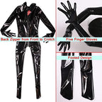 LESOYA Women's Leather Full Body Suit Shiny Wetlook PVC Catsuit Zipper Crotch Bodysuit Attatched Gloves