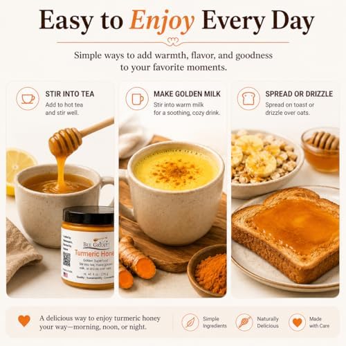 Turmeric Honey – Raw Honey with Turmeric – Creamed Honey Spread – Warm Earthy Flavor – Tea, Golden Milk & Daily Use – 8 oz