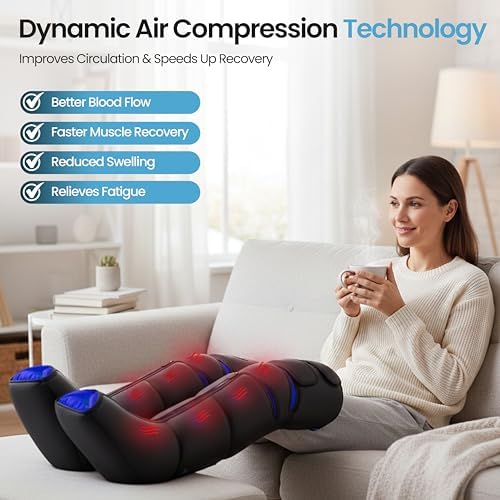Leg Massager with Heat and Compression for Circulation and Pain Relief, Leg Compression Massager for Feet, Calves and Thighs, with Handheld Controller, 9 Intensities, 6 Mode, 3 Heat, USA Owned