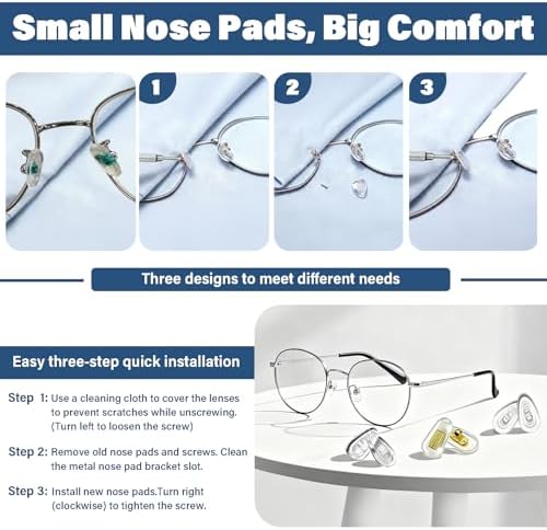 9-Pairs Glasses Nose Pad,Screw-In Soft Silicone Air Chamber Eyeglass Nose Pads,Glasses Repair Kit With Screws & Screwdriver,Anti-Slip,Easy Install,For Glasses & Sunglasses (3pairs Each 13mm.14mm.15mm)