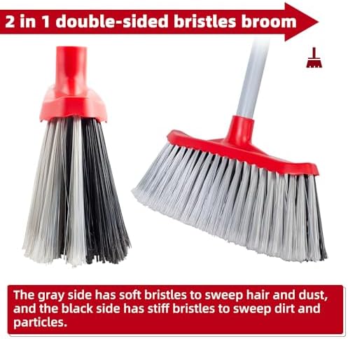 SDSM Indoor Outdoor Broom, Unique Double-Sided Bristles Long Handle Heavy Duty Broom Perfect for Home and Courtyard Garage Lobby Mall Market Floor Home Kitchen Room Office Pet Hair Rubbish 51 Inch