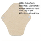 6-Pack Reusable Organic Cotton Panty Liners – 7.1" Washable Breathable Cloth Pads for Daily Use, Light Flow, Postpartum or Bladder Leaks