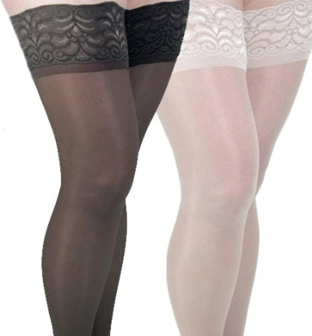 ITA-MED Sheer Thigh Highs, Compression (20-22 mmHg) Black/Nude, Medium, 2 Count
