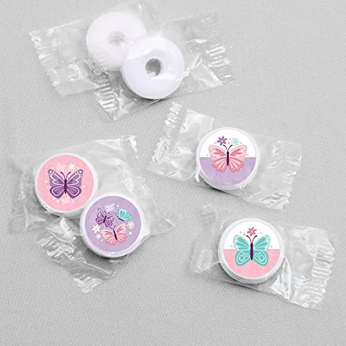 Big Dot of Happiness Beautiful Butterfly - Floral Baby Shower or Birthday Round Candy Sticker Favors - Labels Fit Chocolate Candy (1 sheet of 108)