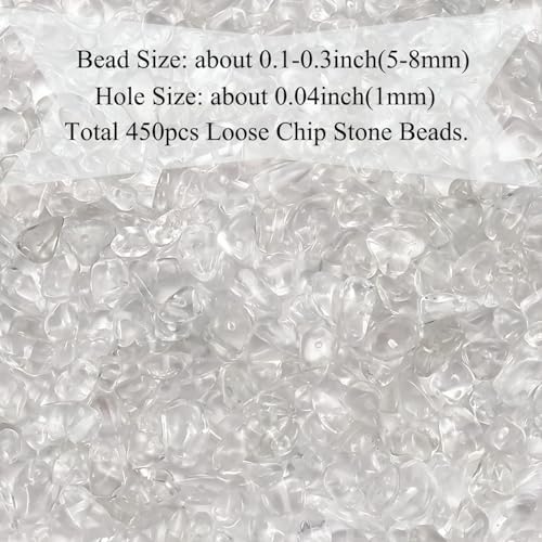 Natural Chip Stone Beads 450pcs Clear Quartz Chips 5-8mm Genuine Real Irregular Healing Crystal Rocks Hole Drilled DIY Loose Gemstone Beads for Jewelry Making Bracelet Earrings Necklace Crafting