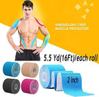 OBTANIM 4 Rolls Waterproof Breathable Kinesiology Tape, Athletic Elastic Kneepad Muscle Pain Relief Knee Taping for Gym Fitness Running Tennis Swimming (Red, Blue, Purple, Green)