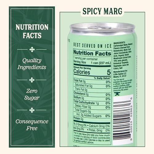 Little Saints Non-Alcoholic Spicy Margarita Mocktail | Bold Citrus & Slow Burn | Crafted with Reishi Mushroom & Adaptogens for Calm & Ease | 5 Calories | Sugar Free, 12-Pack 8oz Cans