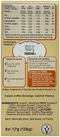Original Nescafe Gold Caramel Latte Coffee Sachets Imported From The UK England Instant Coffee Finely Beans With Milk Sugar British Frothy Coffee Nescafe Café Menu Latte Caramel, 136 g