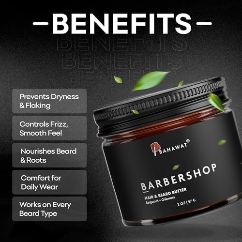 BAHAWAT Hair & Beard Butter for Men Leave-in Conditioner - Barbershop scent - Strengthen & Soften– Made in USA -Organic Natural Ingredients | The Best Beard Butter - 2 oz.