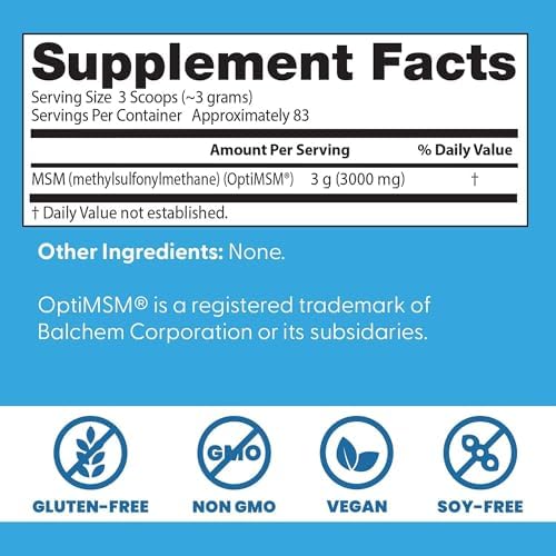Doctor's Best MSM Powder Supplement for Men & Women - Supports Hair, Skin, Nails, Joint Health, & Mobility, Delivers Beneficial Sulfur with OptiMSM, Gluten Free, Soy Free, Non GMO, Vegan - 8.8 oz