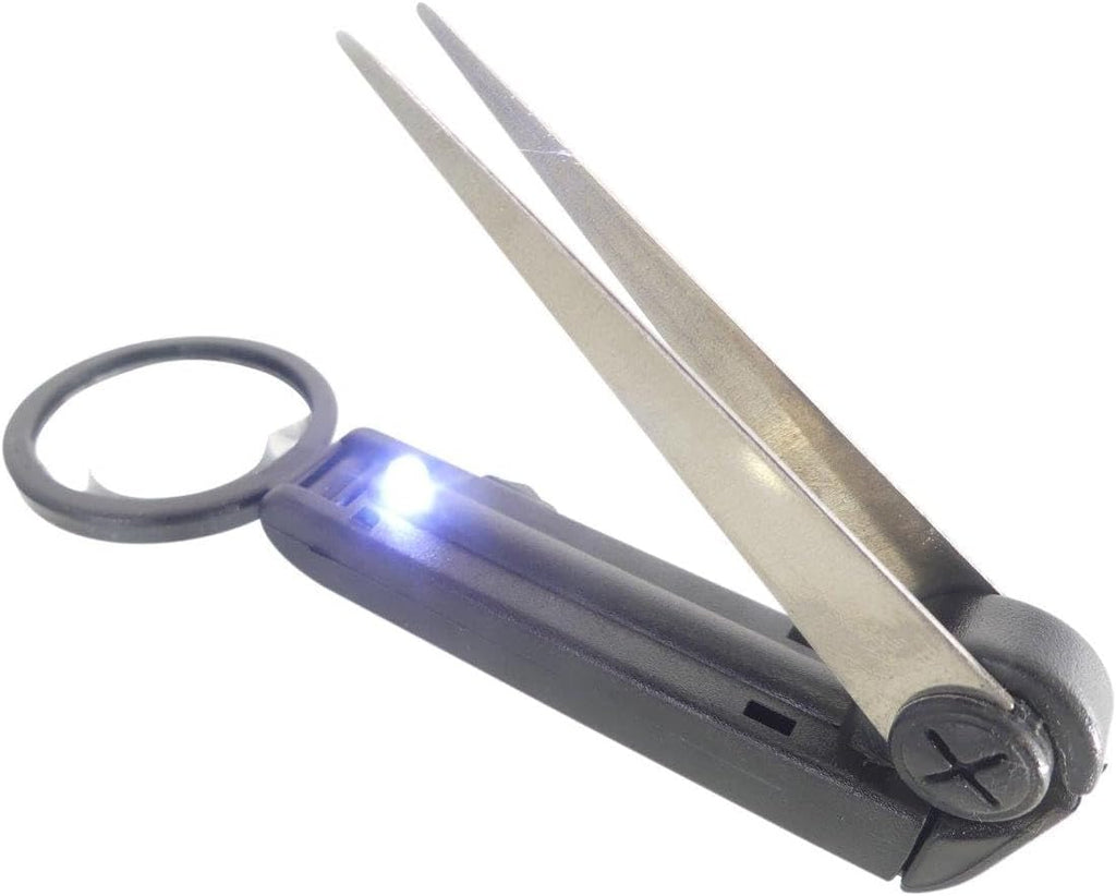 Tech Team #00876 Precision Stainless Steel Tweezers – 3-Pack with LED Light & 4.5x Magnifier, Non-Slip Grip, Compact Size – Perfect for Splinters, Crafts, Electronics
