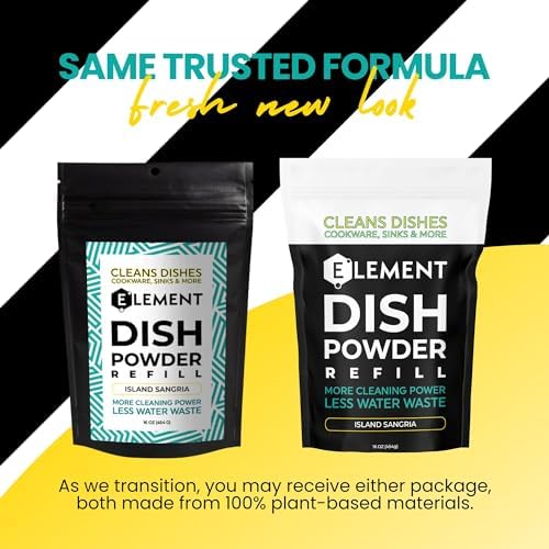 ELEMENT Dish Powder | Grease-Fighting Dish Soap | No Harsh Chemicals, Liquidless, Plastic-Free | Plant-Based Pouch (Island Sangria, 16 OZ Refill Pouch)