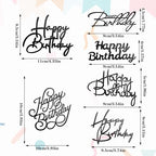 6 Pcs Happy Birthday Cake Topper Side Mirror Acrylic Sign Decorations Black Inserts Decor Supplies Cupcake Toppers for Party Dessert