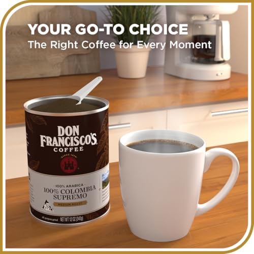 Don Francisco's Premium 100% Colombia Supremo Ground Coffee: Rich, Aromatic 100% Arabica Beans - Family Crafted Flavored Coffee for a Delightful Morning Brew (12 oz Can)