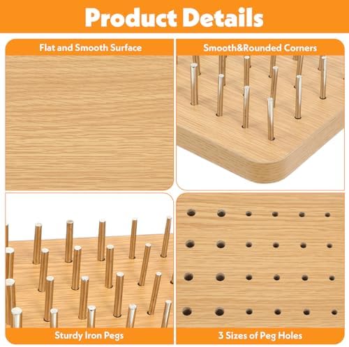 36-Hole Wooden Pegboard for Occupational Therapy, Hand Therapy Peg Board with 3 Sizes of Round Iron Pegs to Improve Finger Dexterity, Fine Motor Coordination & Sensory Rehabilitation