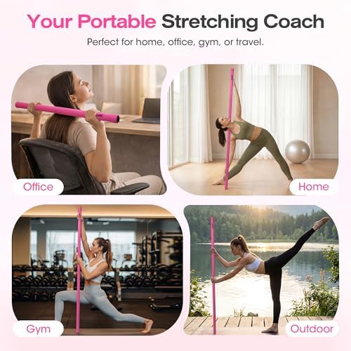 Yoga Stick, 58 Inch Mobility Stick with 3 Adjustable Lengths. Threaded Stable Alloy Steel Exercise Equipment for Stretching, Fitness, Posture Correction & Therapy - For Women & Kids at Home