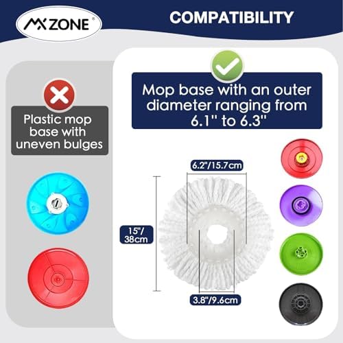 Spin Mop Replacement Head 5 Pack Magic Mop Refill for Hurricane 360° Systems, Microfiber Spin Mop Head, Round Shape Standard Universal Size
