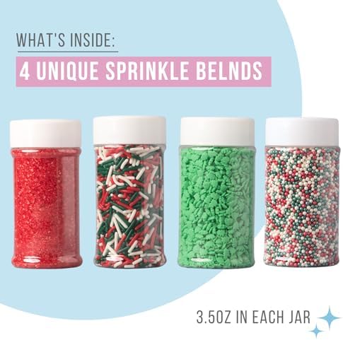 Sweets Indeed Christmas Sprinkles Mix – 10.90 oz Holiday Blend | Edible Jimmies, Nonpareils & Sugar Pearls for Decorating Christmas Cookies, Cakes, Cupcakes & Festive Desserts