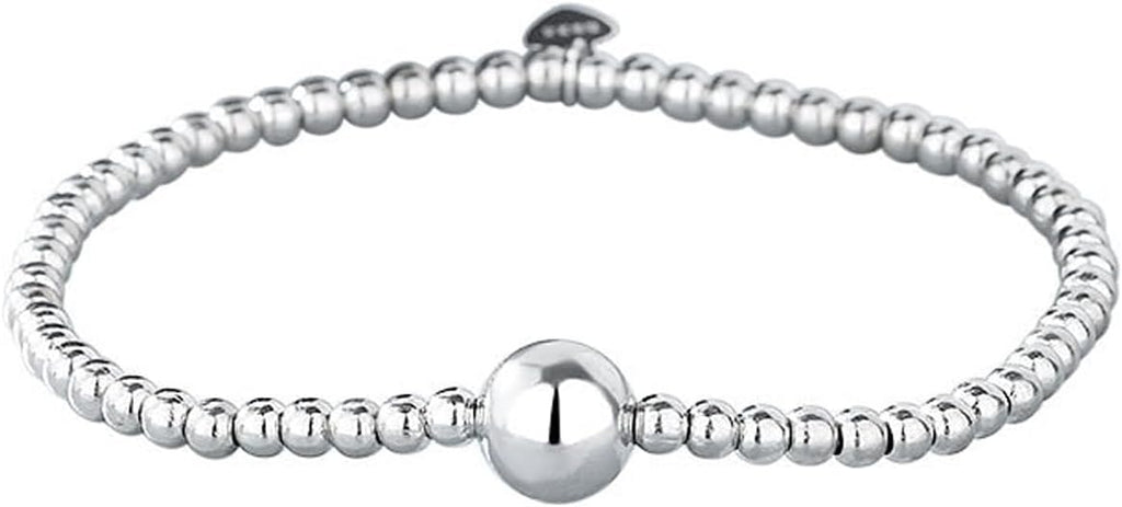 925 Sterling Silver Handmade Strand Chain Bracelet 4mm Bead Ball Stretch Bracelets for Women Silver Jewelry Gift