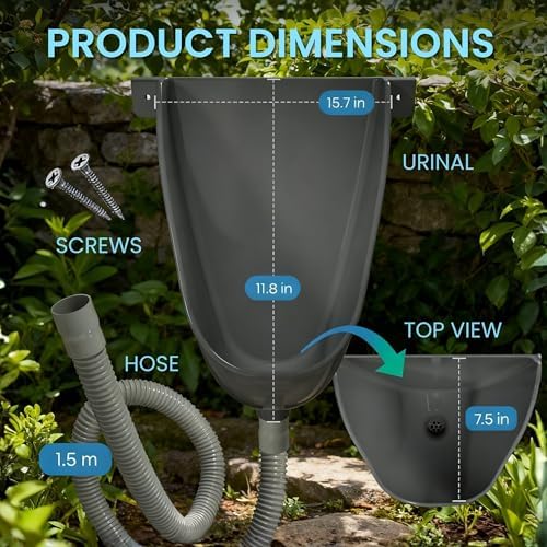 Waterless Urinal with Hose - UV Resistant Outside Urinal, Outdoor Plastic Urinals, Outdoor Toilet, Garage Urinal, Urine Diverter, Urinals For Men Bathroom
