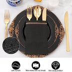 Nervure 100PCS Black Paper Napkins with Built-in Flatware Pocket - Black and Gold Prefolded Cloth Like Disposable Napkins - Heavy-duty Linen-Feel Dinner Napkins for Party & Halloween & Father's Day