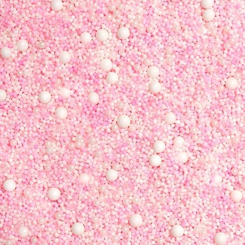 Fancy Sprinkles Bubble Bath Sprinkles, Pastel Pink and White Candy Pearls and Nonpareils Blended with Our Signature Sugar for Cakes, Cupcakes, Dessert Decorating 1 Pack (0.5c)