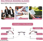 Progressive Multifocus Reading Glasses for Women Multifocal Rimless Womens Readers Trifocal Blue Light Blocking