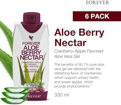 Forever Living - Aloe Berry Nectar - 90.7% Pure Aloe Vera Gel with Cranberries and Apples - No Preservatives - 330 ML (Pack of 6)