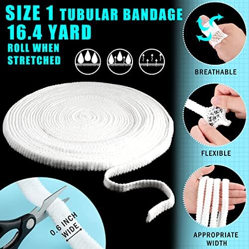 2 Rolls Tubular Bandage Elastic Net Wound Dressing Stretch Dressing Retainer Tubular Elastic Gauze Bandage for Wound Arm, Without the Use of Adhesive Tape (Size 1/0.59 Inch x 16.4 Yard Stretched)