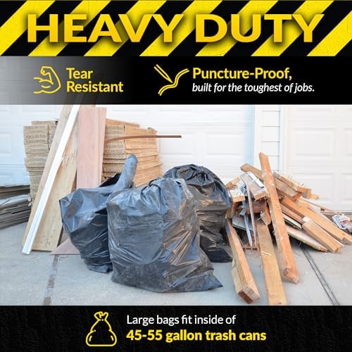 Reli. Contractor Garbage Bags 55 Gallon | 40 Trash Bags | Heavy Duty | Black Contractor
