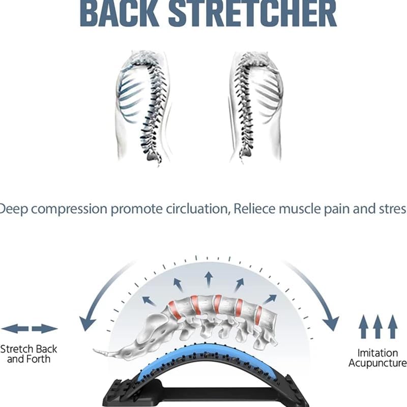 Back Stretcher Magnetotherapy Multi-Level Adjustable Massager Waist Neck Fitness Lumbar Cervical Spine Support Pain Relief (Green)