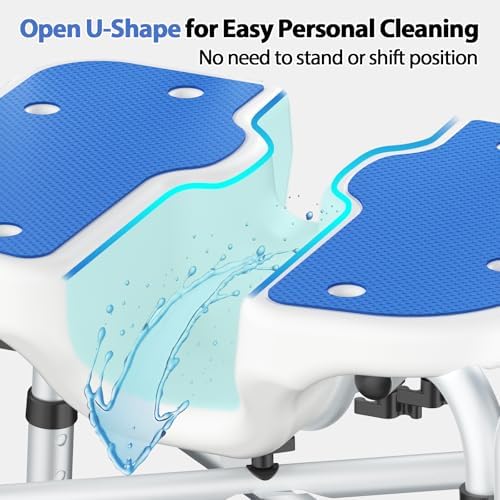 Heavy Duty Shower Chair for Inside Shower FSA/HSA Eligible, 500LBS Shower Chair with Arms & Back, Padded Bath Seat with U-Shaped Cutout, Anti-Slip Adjustable Bath Stool for Seniors, Handicap, Pregnant