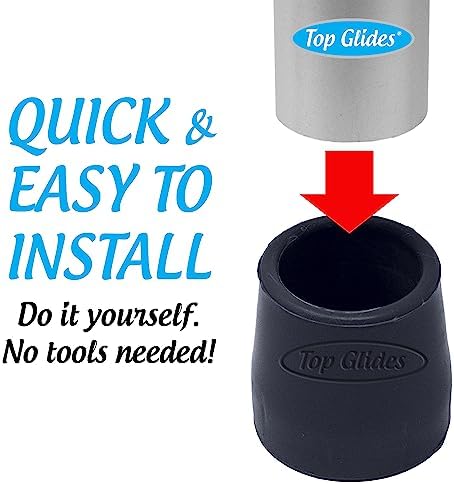 Top Glides Steel-Reinforced Walker, Commode, and Bath Bench Replacement Rubber Tips, Black, 1" (Pack of 4)