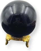 WholesaleGemShop Natural Black Obsidian Quartz 40-45 mm Ball Sphere Gemstone A+ with Stand Hand Carved Crystal Altar Healing Devotional Focus Spiritual Chakra Cleansing Metaphysical Gift for Men Women