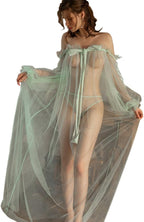 Women Sexy Long Lace Dress Sheer Gown See Through Babydoll Lingerie Bridal Robe