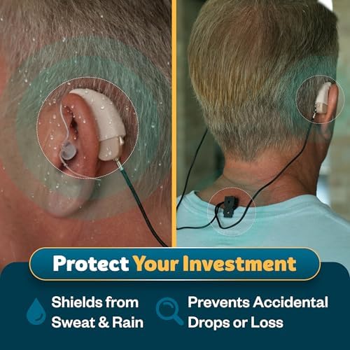 Hearing Aid Covers | #1 Hearing Aid Accessories Includes Waterproof Sweat Covers & Lanyard with Clips to Prevent Loss, Cloth Protector Sleeves That Connect to an Included Lanyard (Light)